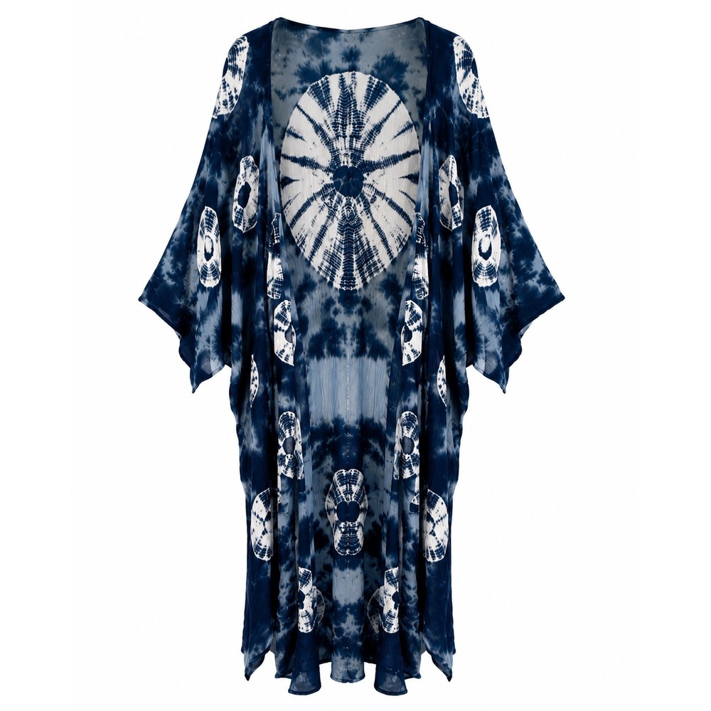 Patrons‎ of Peace Tie Dye Kimono Duster Cardigan Boho Blue White XS Rayon